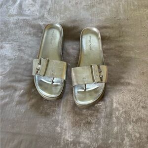 Donald J. Pliner Silver Metallic Embossed Slides